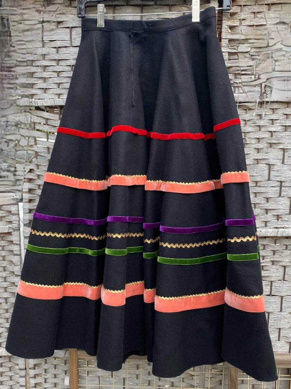 Vintage 50's Ribbon Skirt 100% Wool HEAVY Native American Apache Navajo Dine